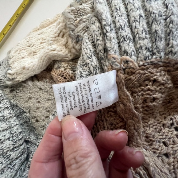 ColdWater Creek Patchwork Turtle Neck Chunky Open Knit Sweater SZ XL 16. Cozy - Picture 6 of 11